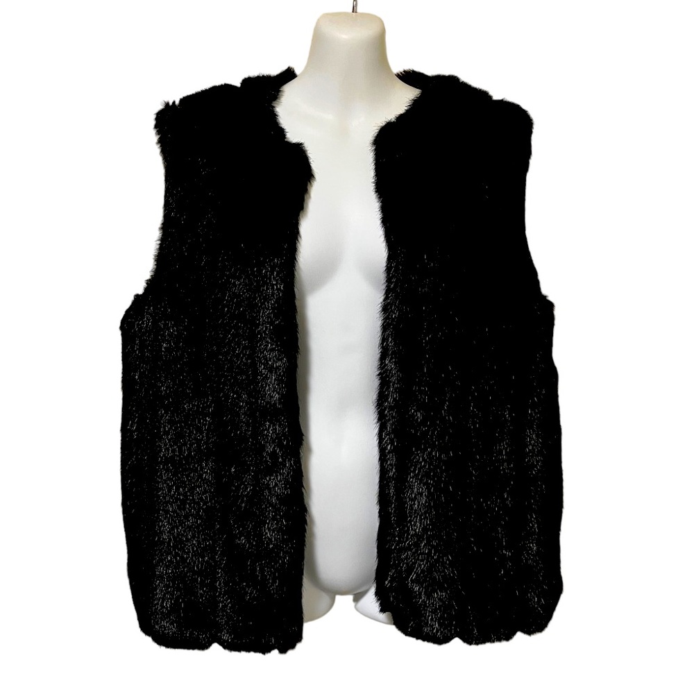 Dennis Basso Black Faux Fur Open Vest